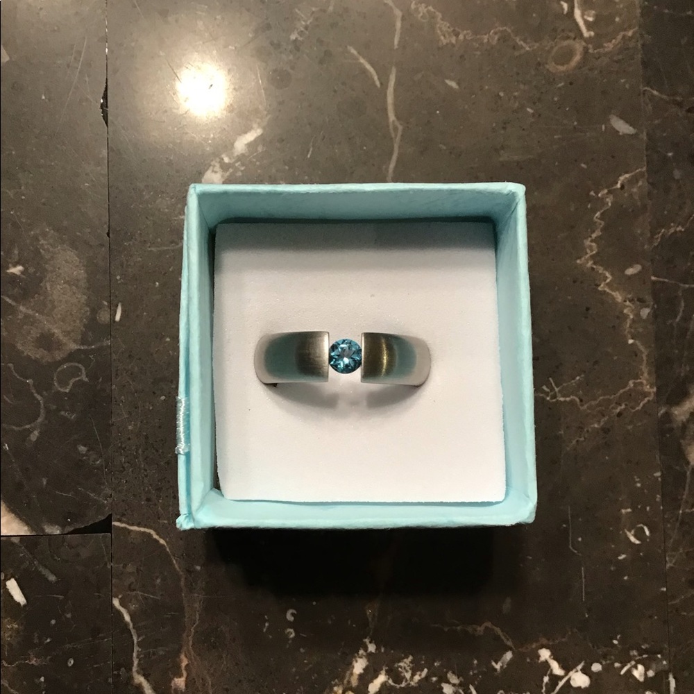 TeNo Stainless Steel w/Blue Diamond Ring